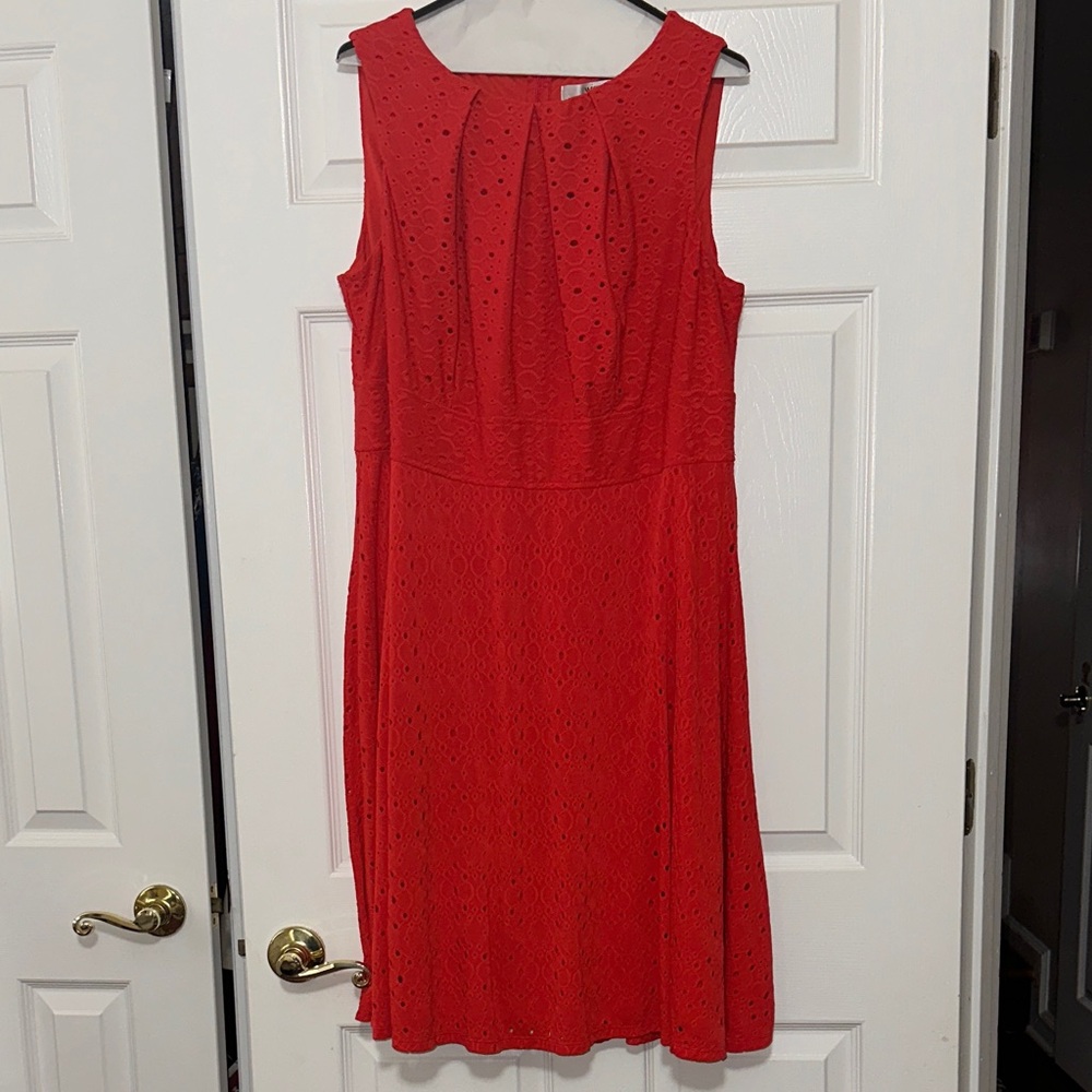 Sleeveless Red Eyelet Midi Dress